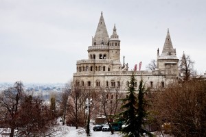 Budapest Fishermans Bastion Snow in Winter